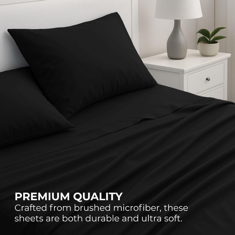 Pure Bedding Bed Sheets - Queen Sheet Set [4-Piece, Black] - Hotel Luxury 1800 Brushed Microfiber - Soft and Breathable - Deep Pocket Fitted Sheet, Flat Sheet, Pillow Cases - Image 3